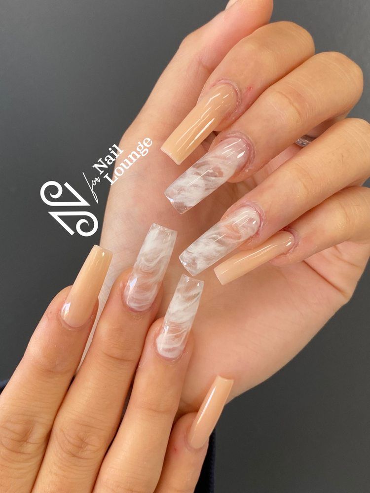 Long marble Gel X nails